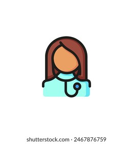 Doctor with stethoscope. Flat thin line illustration. Nurse, general practitioner, physician. Clinic concept. For health, medicine, medical staff