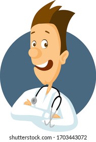 Doctor with Stethoscope - Flat Vector Design Illustration  of Upper Body