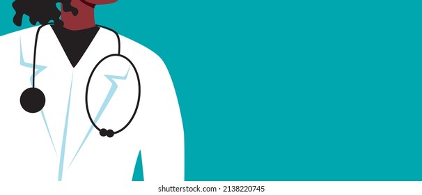 Doktor mit Stethoskop. Flache Vektorgrafik. Menschen in weißen Mänteln. Kopieren Sie die Vorlage mit Leerzeichen für Text. Medizinischer Rücken für Design