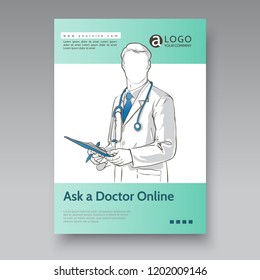 doctor with stethoscope for flyers, poster, web, banner, and card sketch vector illustration