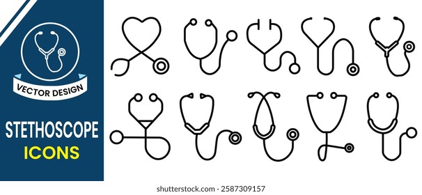 Doctor stethoscope line icon, sign and symbol. Stethoscope icon, vector on white background. Silhouette of Medical or Healthcare icon. Vector illustration.