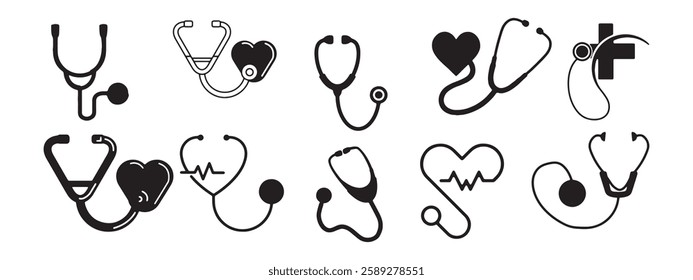 Doctor stethoscope line icon, sign and symbol. Stethoscope icon, vector on white background. Silhouette of Medical or Healthcare icon. Vector illustration.