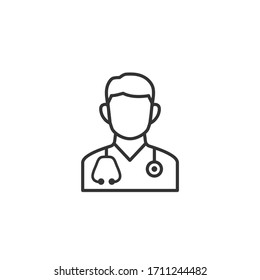 Doctor With Stethoscope - Line Icon. Simple Design. Health Care Symbol. Vector Illustration.