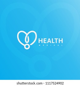 Doctor Stethoscope Logo. Health Care, Medical Symbol. Abstract Linear Heart Silhouette. Vector Simple Illustration On Blue Background. Medical Insurance Icon.