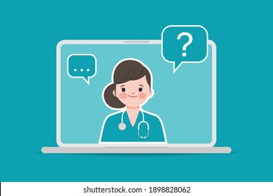 Doctor with stethoscope medical booking application with laptop ui design. Online doctor and hospital.