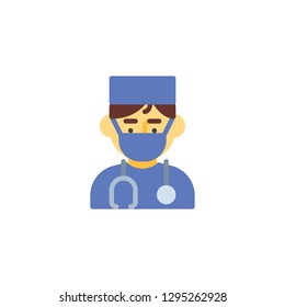 Doctor with stethoscope and medical uniform flat icon, vector sign, colorful pictogram isolated on white. Male doctor avatar character symbol, logo illustration. Flat style design