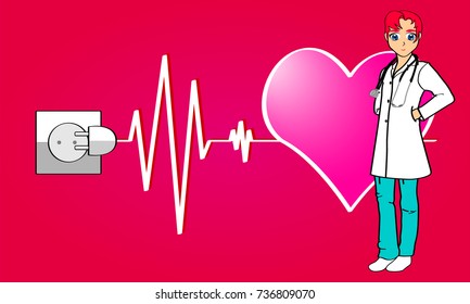 Doctor with stethoscope on background connect to life with heart