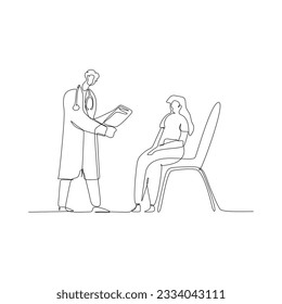 Doctor with stethoscope and patient. Continuous line drawing. Vector illustration