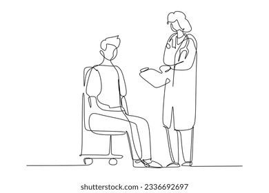 Doctor with stethoscope and patient. Medical examination concept. Continuous line drawing.