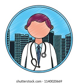 doctor with stethoscope portrait character city