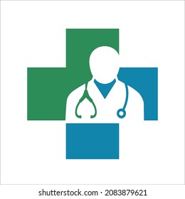 doctor with stethoscope, simple flat design.