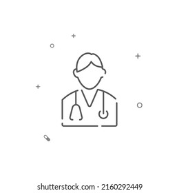 Doctor with stethoscope simple vector line icon. Symbol, pictogram, sign isolated on white background. Editable stroke. Adjust line weight.