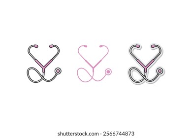 Doctor stethoscope v shape cartoon style, flat and pink sticker