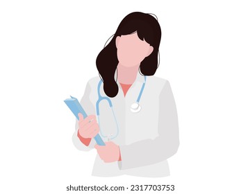 Doctor with stethoscope vector illustration in flat design. Thank you Doctor cute flat illustration. paramedics. Portraits of female medic workers in uniform. Flat cartoon vector illustration isolated