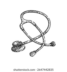 doctor stetoscope hand drawn. nurse diagnosis, heart lungs, chest sound doctor stetoscope vector sketch. isolated black illustration