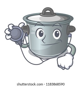 Doctor stock pot on wooden table cartoon