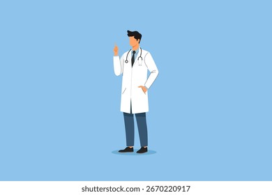der Arzt stand auf, um den Patienten zu erinnern. Vektor flaches Design einzeln