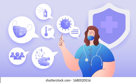 Doctor suggests the way to protect yourself from coronavirus. How to defend from virus. Vector illustration