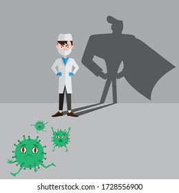 Doctor super hero fights with coronavirus