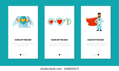 Doctor superhero flat icon set. Physician, care, treatment isolated vector sign pack. Medicine and health concept. Vector illustration symbol elements for web design and apps