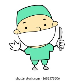 Doctor surgeon in mask standing with scalpel