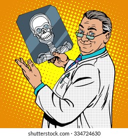 doctor surgeon x-rays skull. Medicine and health pop art retro style