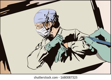 Doctor In Surgical Mask. Vector. Stock Illustration. 