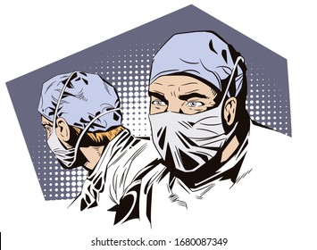 Doctor in surgical mask. Vector. Stock illustration. 