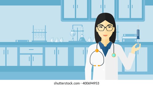 Doctor with syringe in laboratory.