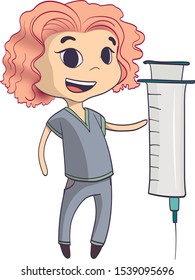 Doctor with Syringe. The therapist is drawn in cartoon style