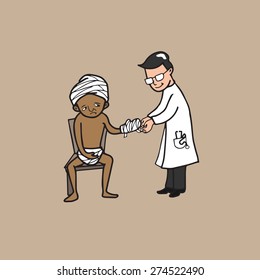 Doctor take care patient bandage cartoon
