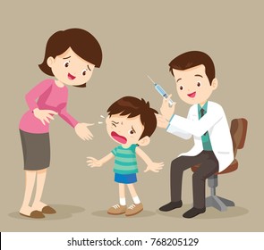  Doctor take vaccine for kid.The child is afraid of injection. Caring for immunity. Healthcare.Scared Little Boy About to Have an Injection. 