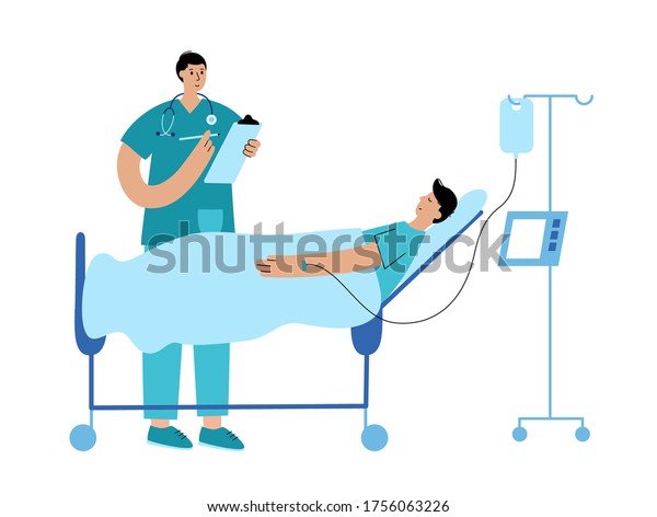 Doctor Takes Care Patient Who Lying Stock Vector (Royalty Free) 1756063226