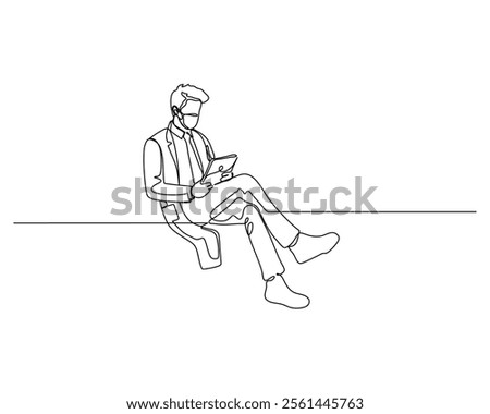 a doctor taking a break, seated cross legged, and using a tablet Captures a moment of relaxation amidst a busy schedule