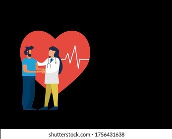 Doctor taking care of patient health for medical exam or consultation concept. Vector illustration