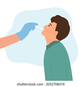 Doctor Taking Sample Saliva For DNA Test From Man In Clinic.Mouth Saliva Test Using Swab.Vector Illustration