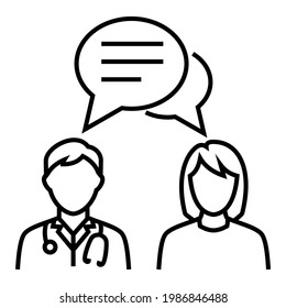 Doctor Talk Consultation Discussion With Patient Icon Vector. Bubble Chat Line Symbol Illustration.