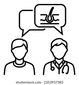 Doctor talk consultation discussion with patient about scalp and dermatology icon vector. Bubble chat line with follicles symbol illustration.