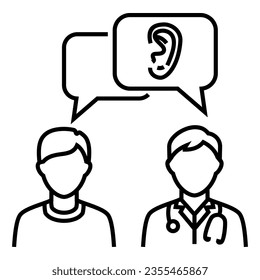 Doctor talk consultation discussion with patient about ENT Specialist system design icon vector. Bubble chat line with ear symbol illustration.