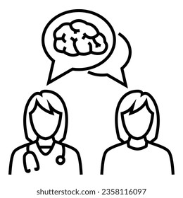 Doctor talk consultation discussion with patient about brain nerves 
 system design icon vector. Bubble chat line with brain symbol illustration.