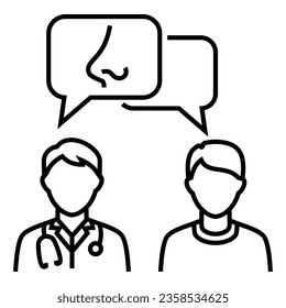 Doctor talk consultation discussion with patient about ENT Specialist system design icon vector. Bubble chat line with nose symbol illustration.