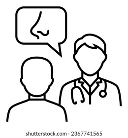 Doctor talk consultation discussion with patient about ENT Specialist system design icon vector. Bubble chat line with nose symbol illustration.