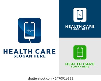 Doctor talk logo, Doctor Apps logo design template. Stethoscope and Smartphone logo Inspiration