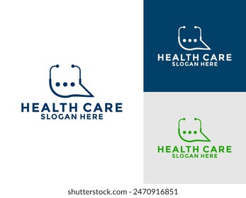 Doctor talk logo, Doctor Consult logo design template. Stethoscope isolated on bubble chat symbol.