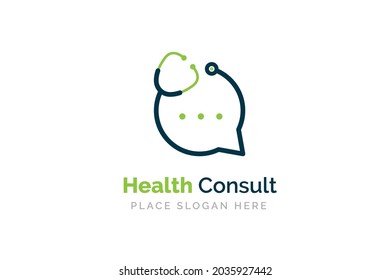 Doctor talk logo design template. Stethoscope isolated on bubble chat symbol.