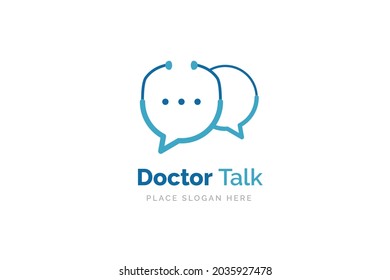 Doctor talk logo design template. Stethoscope isolated on bubble chat symbol.