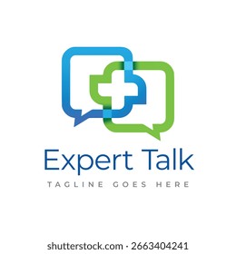 Plantilla de diseño de logotipo de Doctor Talk. Signo más con el símbolo de chat de burbuja.