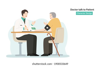 Doctor Talk To Old Man Cartoon Character Design