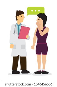 Doctor talking with his patient or patient relative in a hospital. Concept of healthcare system or medical occupation. Flat isolated vector illustration.