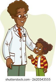 doctor talking to kid vector illustration